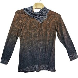 Azalea by Firmiana Womens 3XL Brown Grey Medallion Paisley Cowl Neck Top